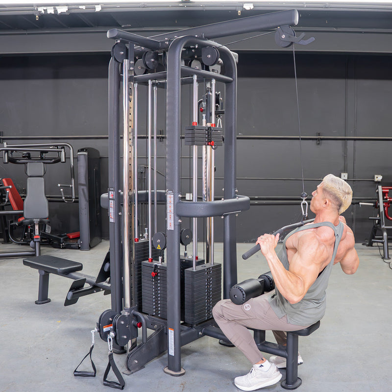 Load image into Gallery viewer, Muscle D Fitness - 4 Stack Megatron Standard Jungle Gym - 2 Colors - Low Row, Lat Pulldown, Single Handle Hi/low Pulley, Double Hi/Low Pulley
