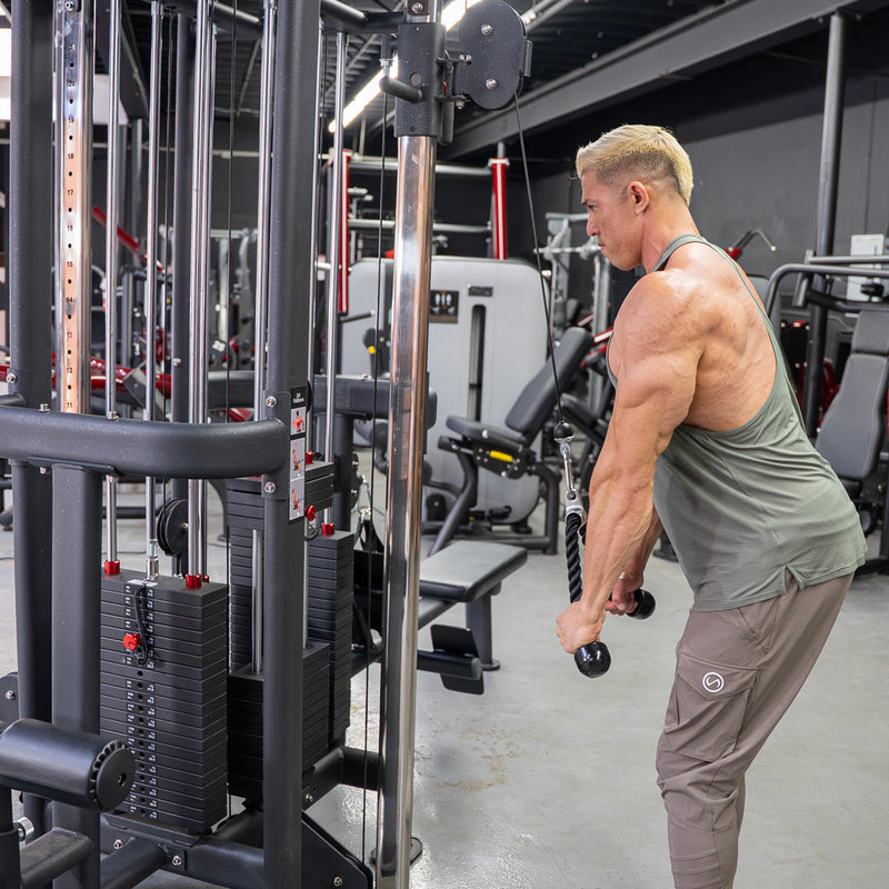 Load image into Gallery viewer, Muscle D Fitness - 4 Stack Megatron Standard Jungle Gym - 2 Colors - Low Row, Lat Pulldown, Single Handle Hi/low Pulley, Double Hi/Low Pulley
