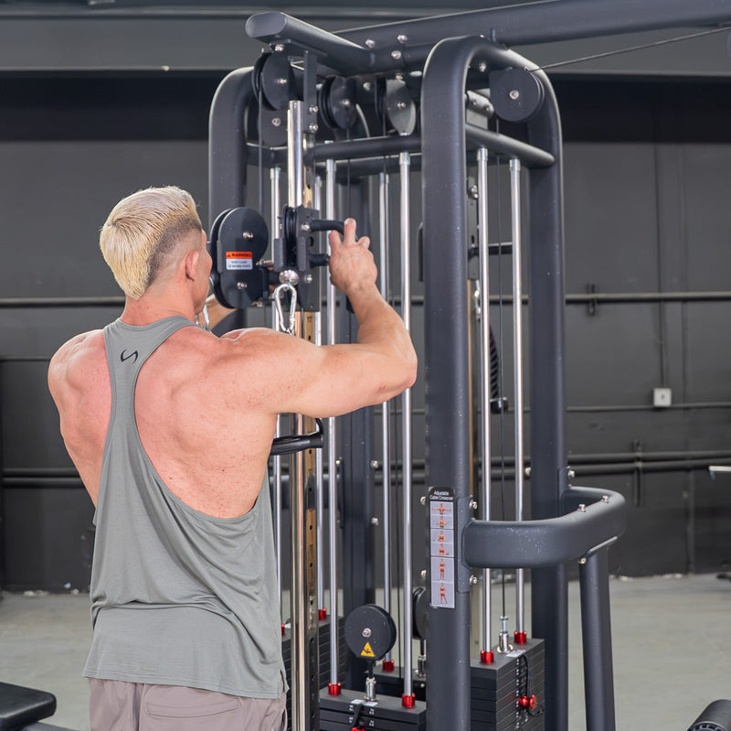Load image into Gallery viewer, Muscle D Fitness - 4 Stack Megatron Standard Jungle Gym - 2 Colors - Low Row, Lat Pulldown, Single Handle Hi/low Pulley, Double Hi/Low Pulley
