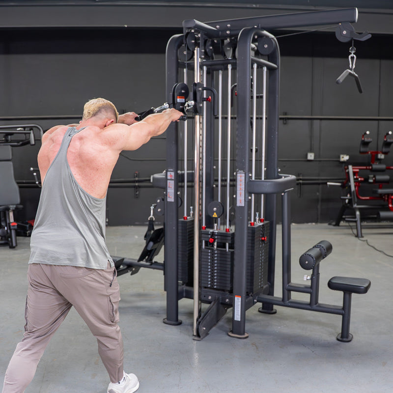 Load image into Gallery viewer, Muscle D Fitness - 4 Stack Megatron Standard Jungle Gym - 2 Colors - Low Row, Lat Pulldown, Single Handle Hi/low Pulley, Double Hi/Low Pulley
