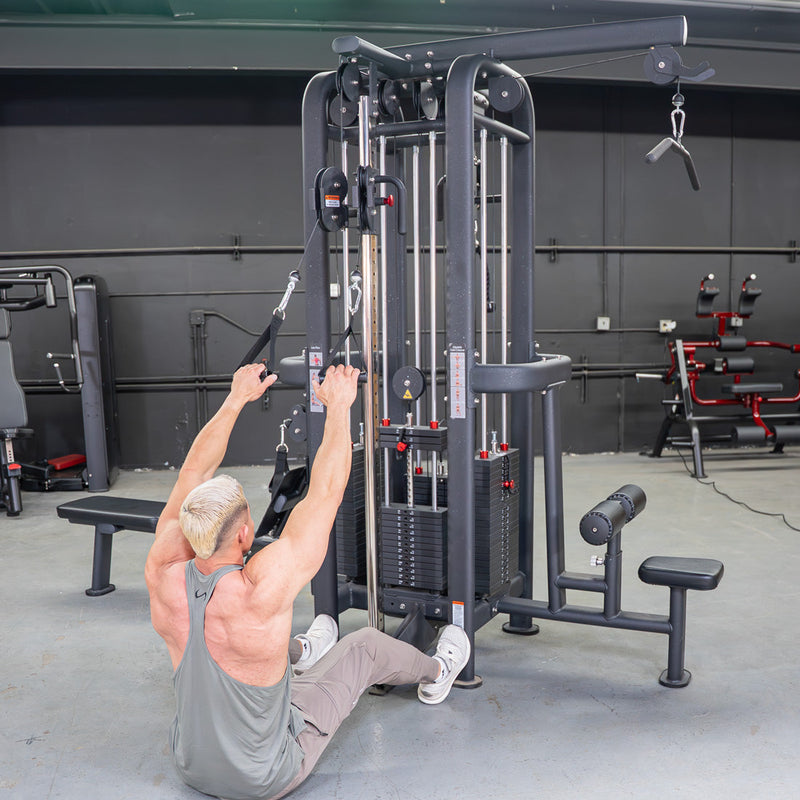 Load image into Gallery viewer, Muscle D Fitness - 4 Stack Megatron Standard Jungle Gym - 2 Colors - Low Row, Lat Pulldown, Single Handle Hi/low Pulley, Double Hi/Low Pulley
