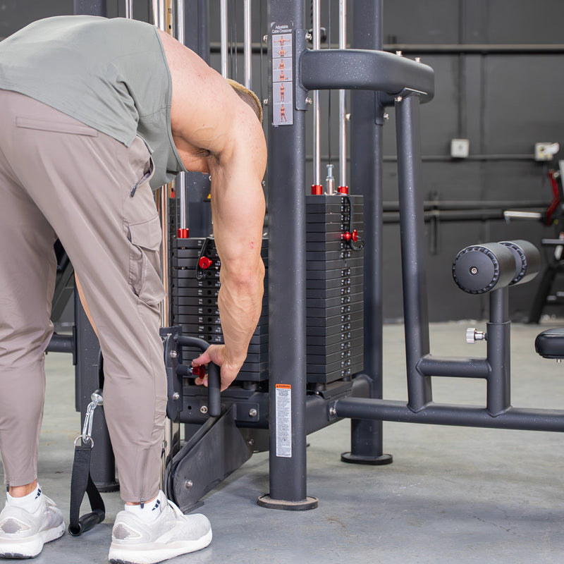 Load image into Gallery viewer, Muscle D Fitness - 4 Stack Megatron Standard Jungle Gym - 2 Colors - Low Row, Lat Pulldown, Single Handle Hi/low Pulley, Double Hi/Low Pulley
