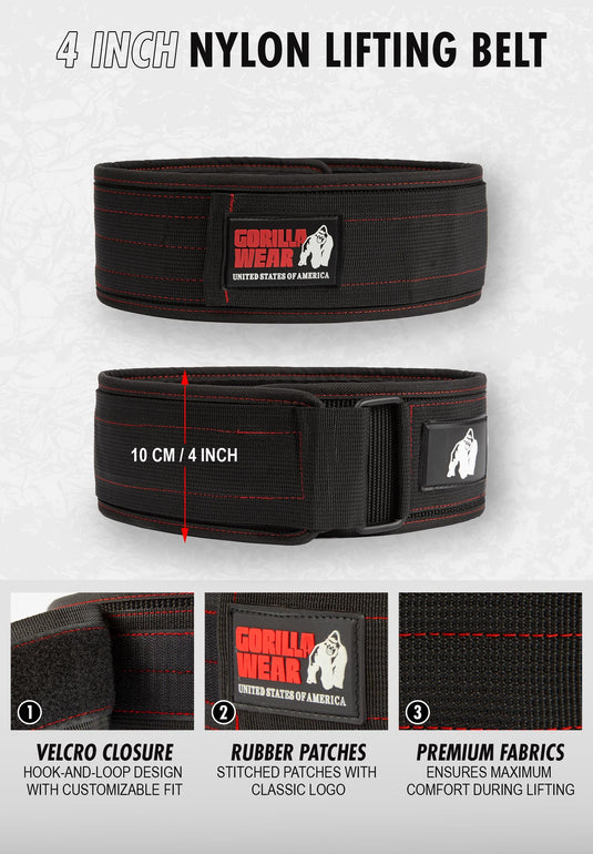 Gorilla Wear 4 Inch Nylon Lifting Belt - Black/Gray