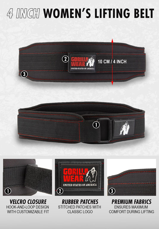 Gorilla Wear 4-inch Women Lifting Belt - Black