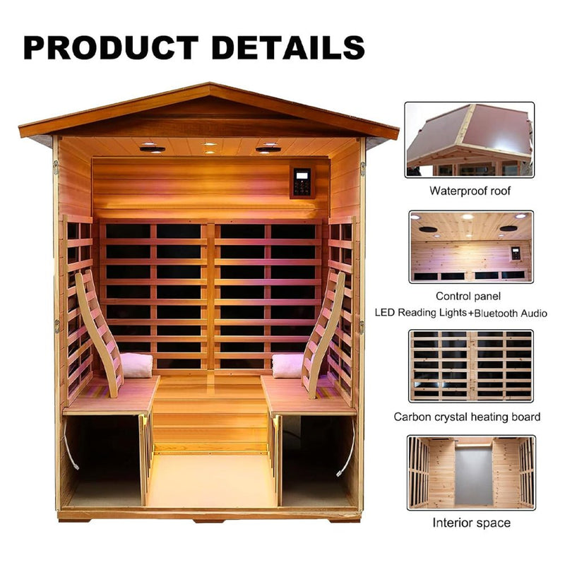 Load image into Gallery viewer, 4-Person Luxury Low EMF Outdoor FAR Infrared Home Sauna With Bluetooth Audio, 2050W (SAK15372)
