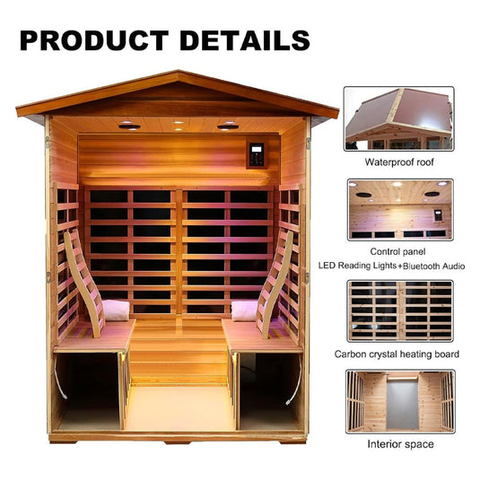 4-Person Luxury Low EMF Outdoor FAR Infrared Home Sauna With Bluetooth Audio, 2050W (SAK15372)