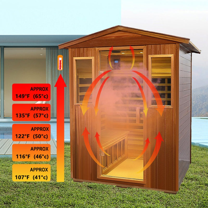 Load image into Gallery viewer, 4-Person Luxury Low EMF Outdoor FAR Infrared Home Sauna With Bluetooth Audio, 2050W (SAK15372)
