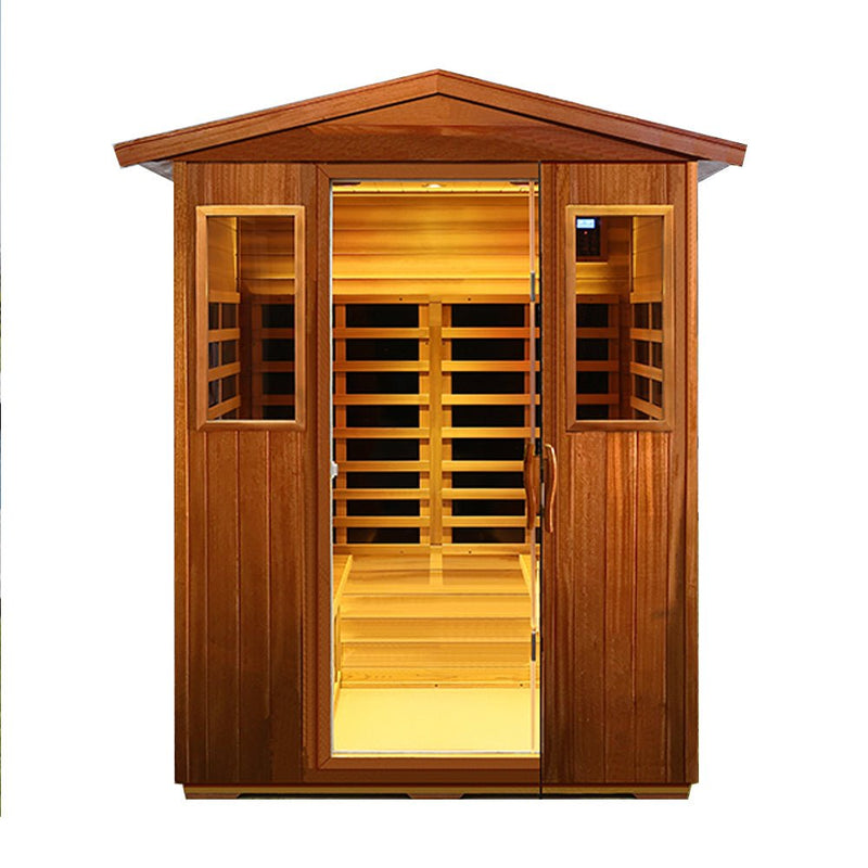 Load image into Gallery viewer, 4-Person Luxury Low EMF Outdoor FAR Infrared Home Sauna With Bluetooth Audio, 2050W (SAK15372)
