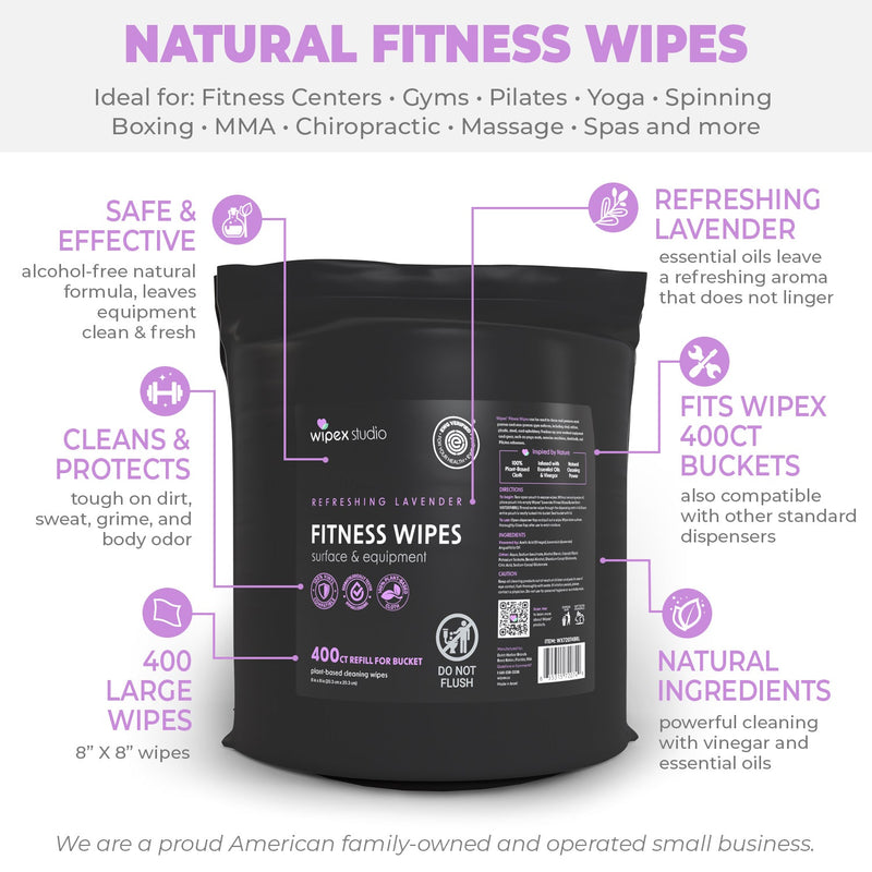 Load image into Gallery viewer, Wipex Co. - Wipex 400ct Natural Gym Wipes for Fitness Equipment | Portable Dispensing Bucket or Refill | Plant-Based
