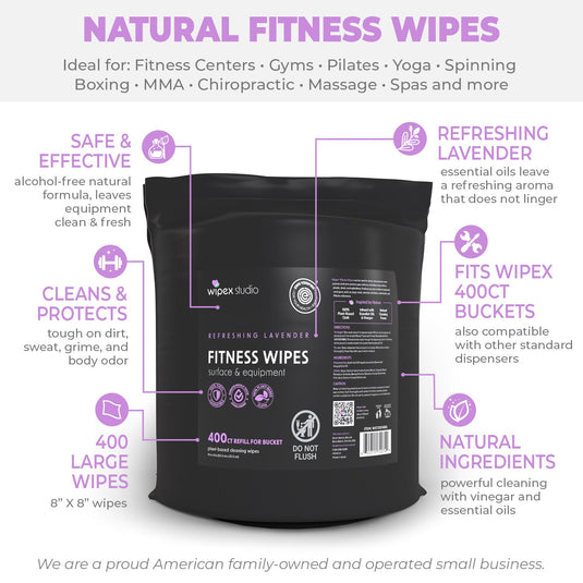 Wipex Co. - Wipex 400ct Natural Gym Wipes for Fitness Equipment | Portable Dispensing Bucket or Refill | Plant-Based
