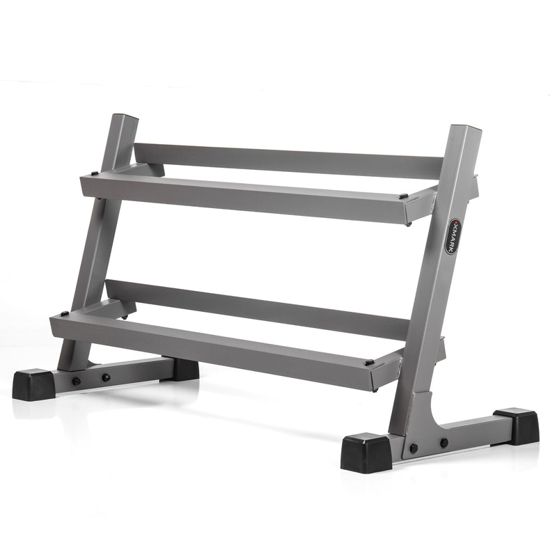 Load image into Gallery viewer, XMARK - 10 to 50 lbs. Rubber Hex Dumbbell Pairs Includes 2-Tier Storage Rack
