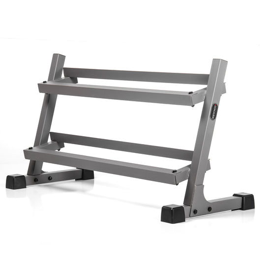 XMARK - 10 to 50 lbs. Rubber Hex Dumbbell Pairs Includes 2-Tier Storage Rack