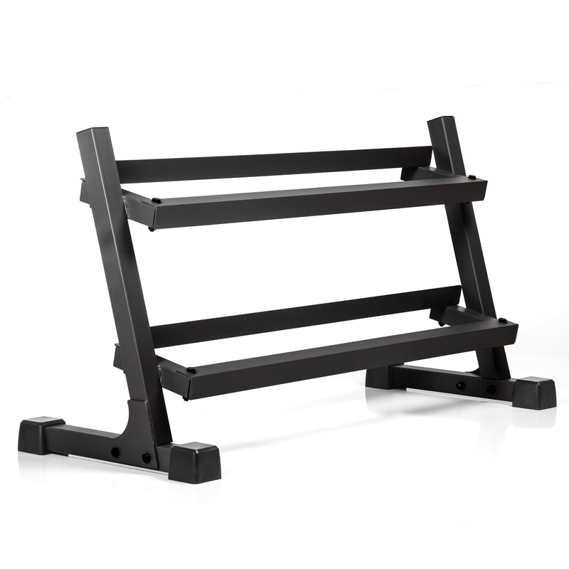 Load image into Gallery viewer, XMARK - 10 to 50 lbs. Rubber Hex Dumbbell Pairs Includes 2-Tier Storage Rack

