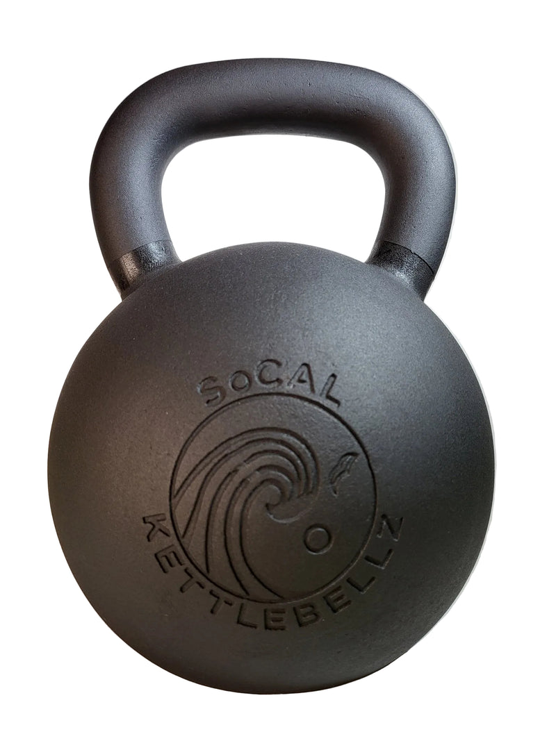 Load image into Gallery viewer, Black kettlebell with 'Socal Kettlebellz' branding on a light background

