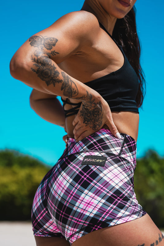Peachy Athletic - Flirty Flannel Squat-Proof Gym Shorts
