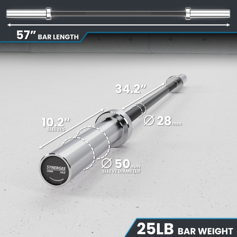 Load image into Gallery viewer, Synergee - 20 lb / 25 lb Olympic Barbell (4 ft / 4'8")
