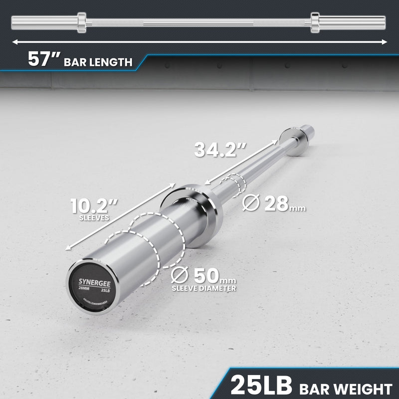 Load image into Gallery viewer, Synergee - 20 lb / 25 lb Olympic Barbell (4 ft / 4'8")

