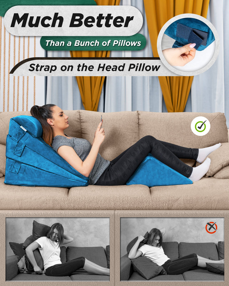 Load image into Gallery viewer, Lunix - LX11 5pcs Orthopedic Bed Wedge Pillow System, with Hot Cold Pack Blue
