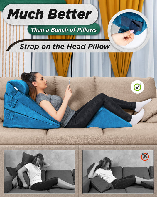 Lunix - LX11 5pcs Orthopedic Bed Wedge Pillow System, with Hot Cold Pack Blue