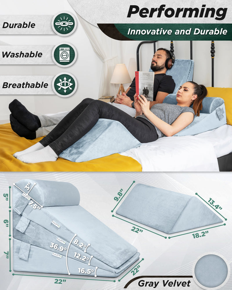 Load image into Gallery viewer, Lunix - LX11 5pcs Orthopedic Bed Wedge Pillow System, with Hot Cold Pack Gray
