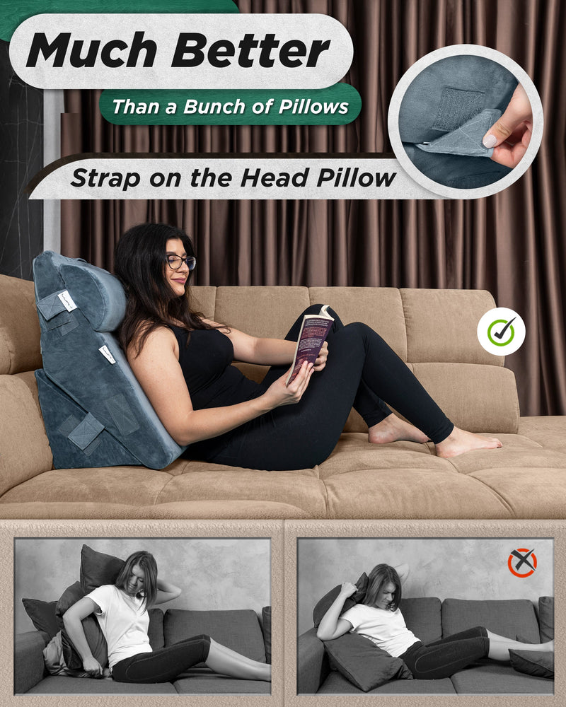 Load image into Gallery viewer, LX6 3pcs Orthopedic Bed Wedge Pillow System, with Hot Cold Pack Navy
