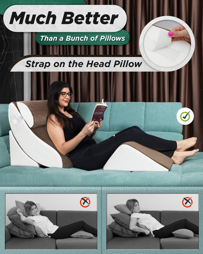 Load image into Gallery viewer, LX5 4pcs Orthopedic Bed Wedge Pillow System, with Hot Cold Pack Brown/White
