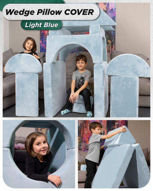 Lunix - LX15 14-Piece Play Couch Bundle (Stone Gray + Extra Serenity Blue Cover)