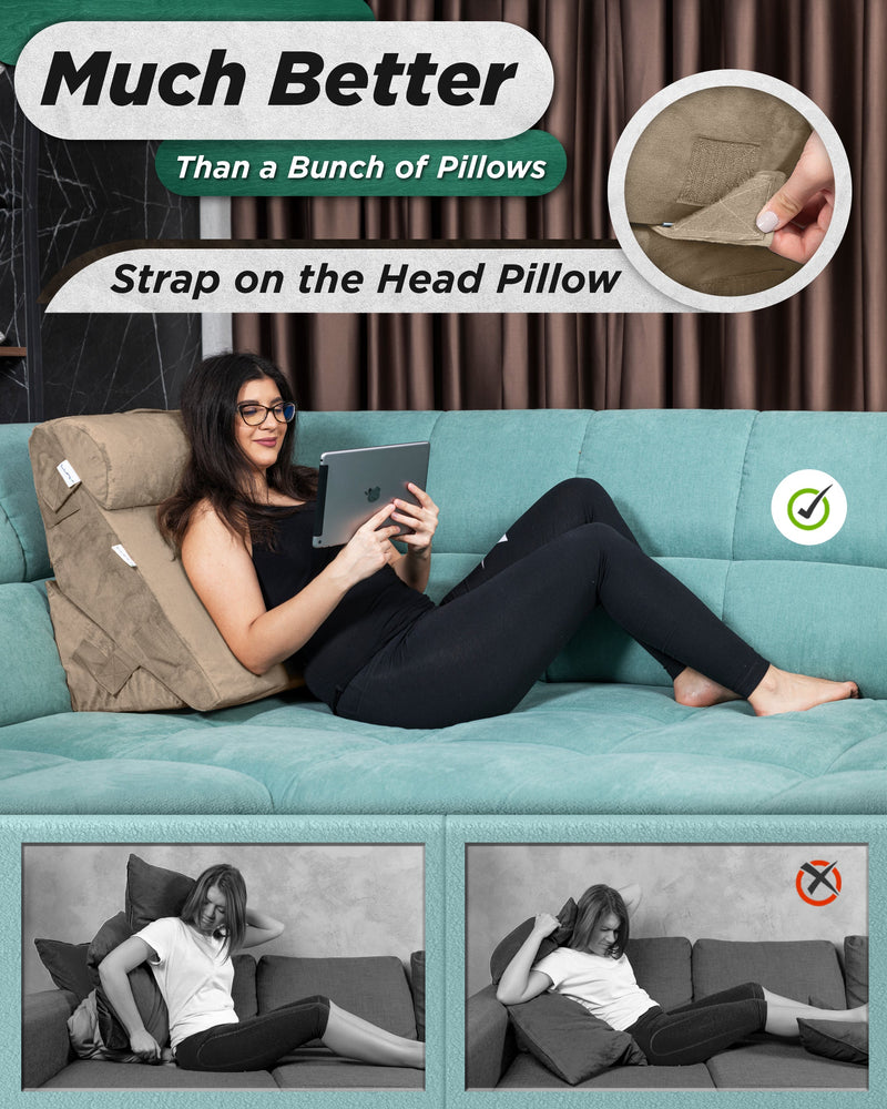 Load image into Gallery viewer, LX6 3pcs Orthopedic Bed Wedge Pillow System, with Hot Cold Pack Brown
