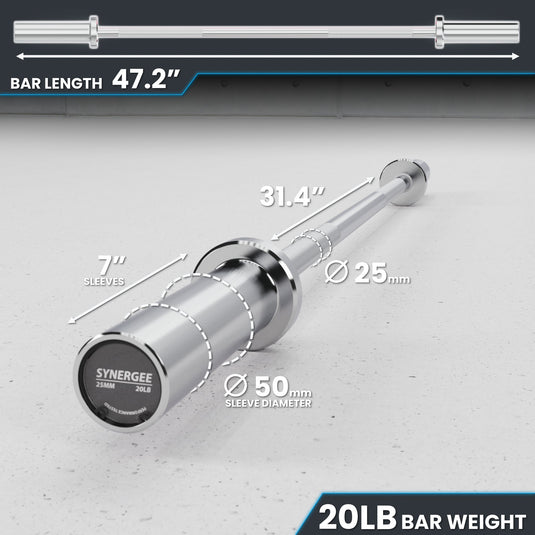 Synergee - 20 lb / 25 lb Olympic Barbell (4 ft / 4'8")