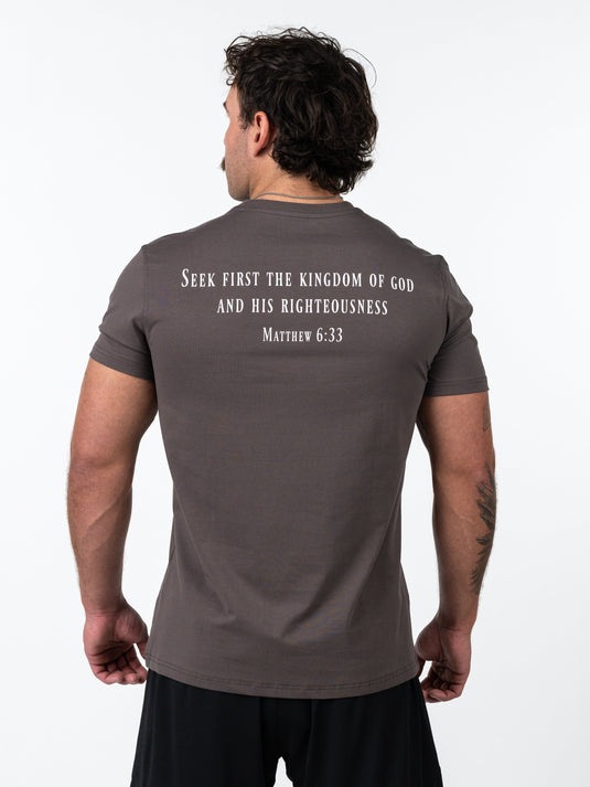 HolStrength - Sovereign Performance Tee - Matthew 6:33 - Iron Grey / S