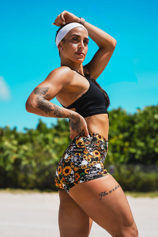 Peachy Athletic - Bones & Blooms Squat-Proof Gym Shorts