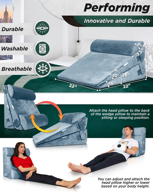 Lunix - LX8 2-LAYER ORTHOPEDIC WEDGE PILLOW SET, WITH HOT COLD PACK GRAY