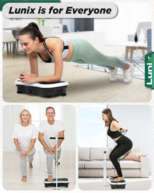 Lunix - LX18 Vibration Plate with Adjustable Handlebar (Pearl White)