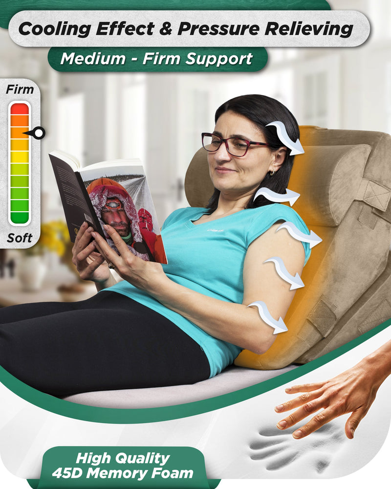 Load image into Gallery viewer, LX6 3pcs Orthopedic Bed Wedge Pillow System, with Hot Cold Pack Brown
