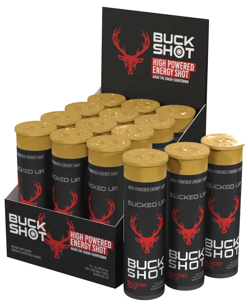 Load image into Gallery viewer, Bucked Up Buck Shot Energy Shot - Blood Raz 2oz Shotgun Shell Bottle
