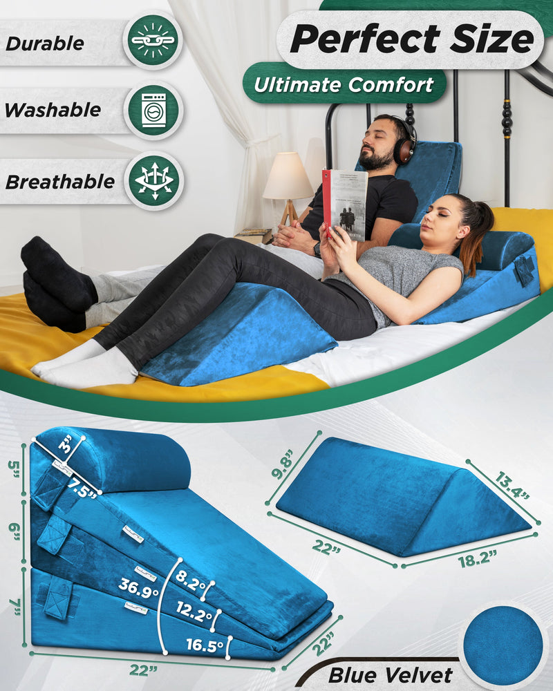 Load image into Gallery viewer, Lunix - LX11 5pcs Orthopedic Bed Wedge Pillow System, with Hot Cold Pack Blue
