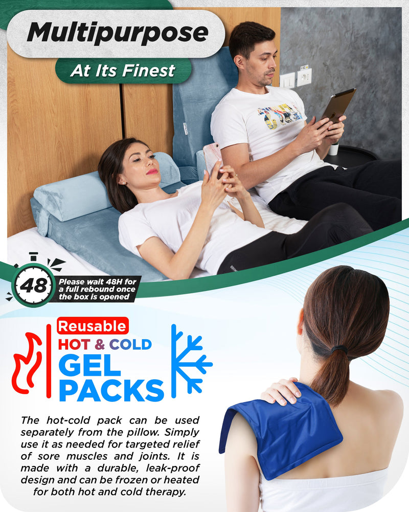 Load image into Gallery viewer, Lunix - LX8 2-LAYER ORTHOPEDIC WEDGE PILLOW SET, WITH HOT COLD PACK GRAY
