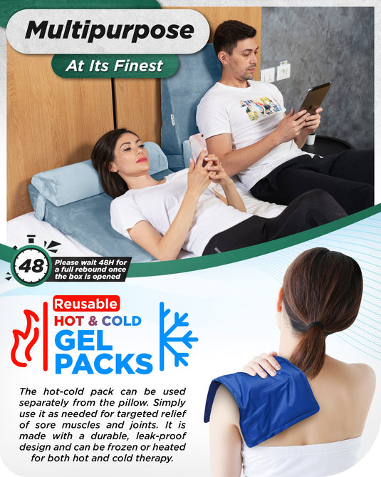 Lunix - LX8 2-LAYER ORTHOPEDIC WEDGE PILLOW SET, WITH HOT COLD PACK GRAY