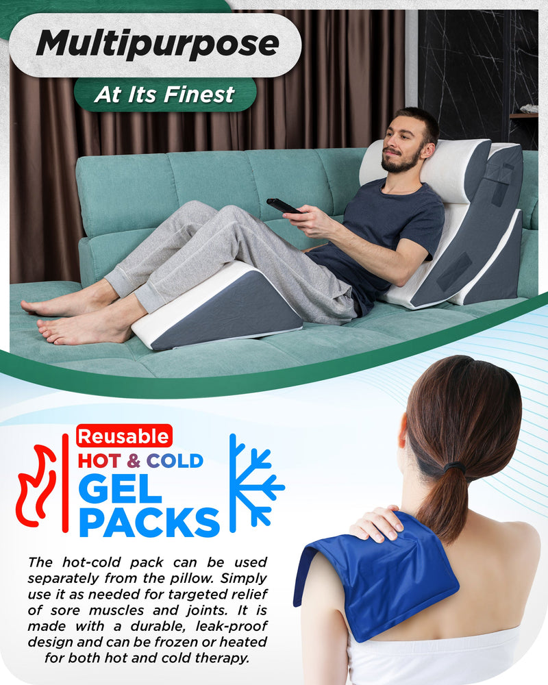 Load image into Gallery viewer, Lunix - LX5 4pcs Orthopedic Bed Wedge Pillow System, with Hot Cold Pack Navy
