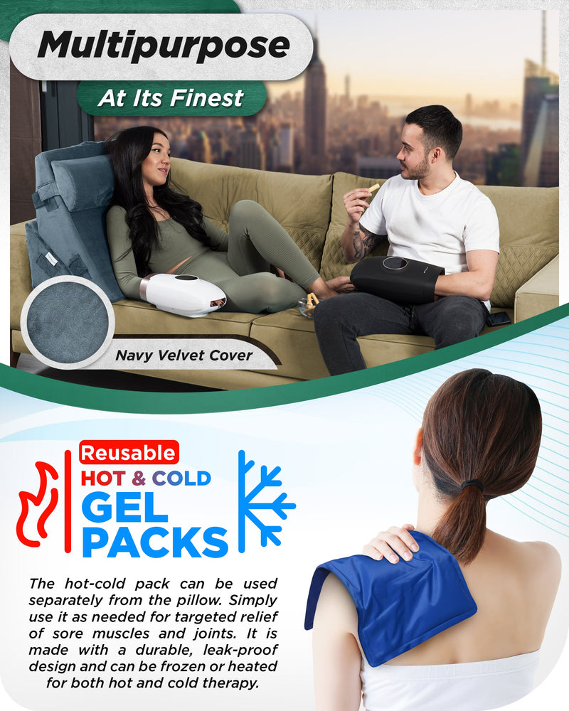 Load image into Gallery viewer, LX6 3pcs Orthopedic Bed Wedge Pillow System, with Hot Cold Pack Navy

