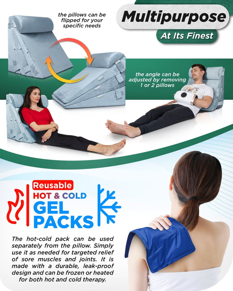 Load image into Gallery viewer, Lunix - LX11 5pcs Orthopedic Bed Wedge Pillow System, with Hot Cold Pack Gray
