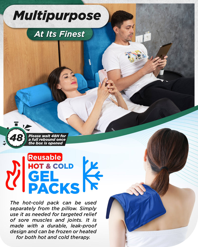 Load image into Gallery viewer, Lunix - LX8 2-LAYER ORTHOPEDIC WEDGE PILLOW SET, WITH HOT COLD PACK BLUE
