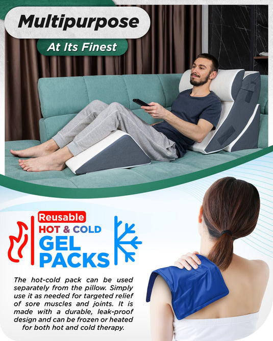 LX5 4pcs Orthopedic Bed Wedge Pillow System, with Hot Cold Pack Navy