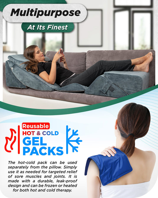 LX13 6pcs Orthopedic Bed Wedge Pillow System, with Hot Cold Pack Navy