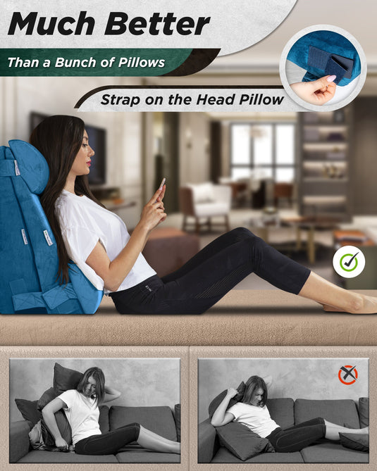 Lunix - LX8 2-LAYER ORTHOPEDIC WEDGE PILLOW SET, WITH HOT COLD PACK BLUE