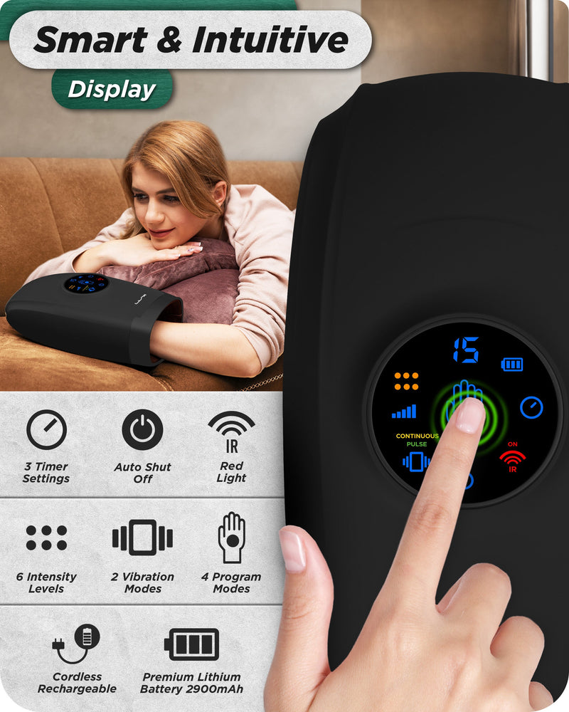 Load image into Gallery viewer, Lunix - LX37 Hand Massager with LCD Touchscreen + Red Light Therapy (Charcoal Black)
