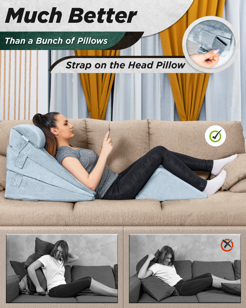 Load image into Gallery viewer, LX11 5pcs Orthopedic Bed Wedge Pillow System, with Hot Cold Pack Gray
