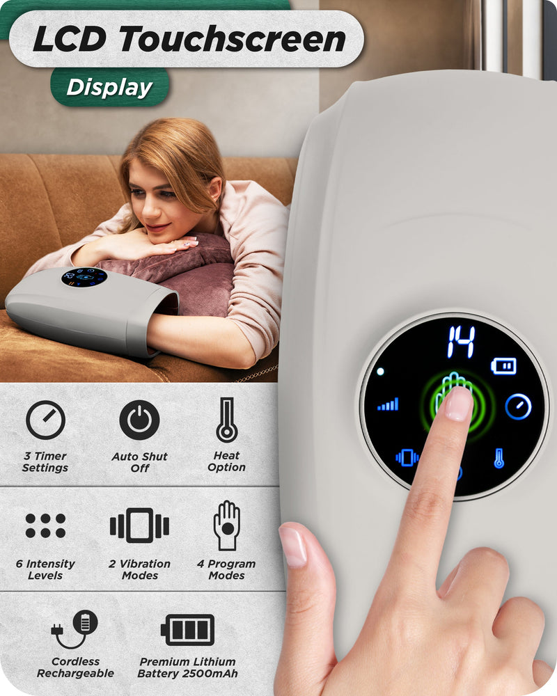 Load image into Gallery viewer, Lunix - LX7 LCD Touchscreen Hand Massager with Heated Air Compression (Cloud Gray)

