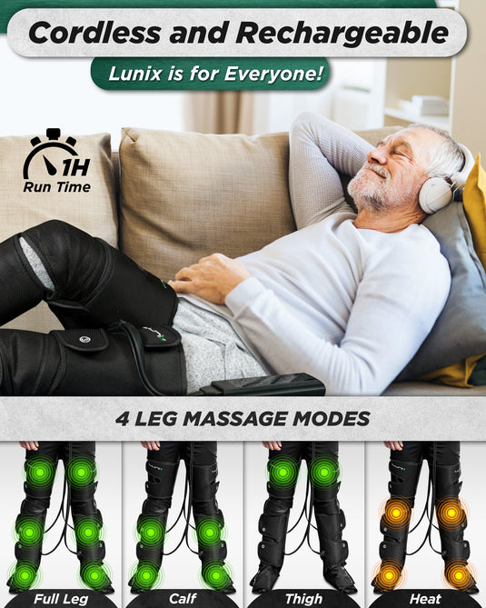 Lunix - LX10 FULL LEG COMPRESSION MASSAGER, WITH HOT/COLD PACK BLACK