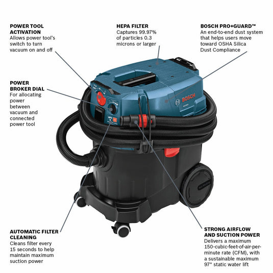 VM Hardware - BOSCH VAC090AH 9-Gallon Dust Extractor with Auto Filter Clean and HEPA Filter